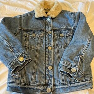 GAP Blue Denim Jacket with Cream Sherpa Collar